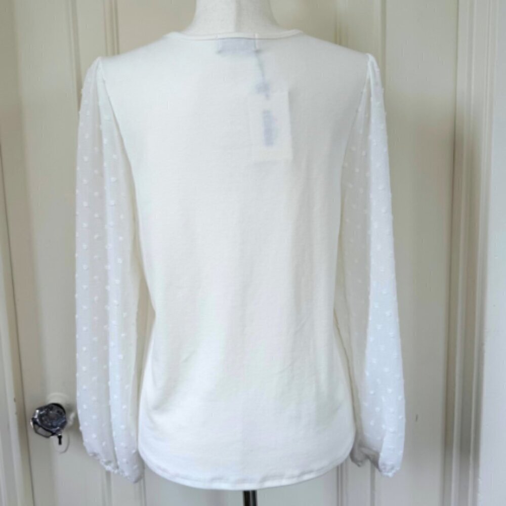 SOJOURN White Sheer Sleeve Swiss Dot Knit Top Size MP - Picture 9 of 11